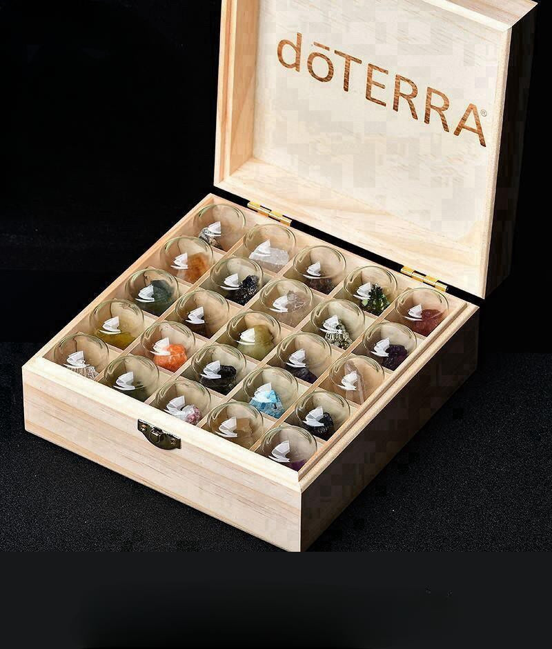 Natural Crystal Raw Stone Gift Box (25 Natural Mineral Set (Includes Wooden Box)
