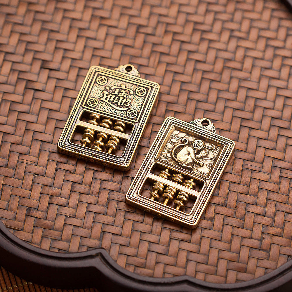 Brass Abacus Pendant with Zodiac Animals for Wealth and Prosperity