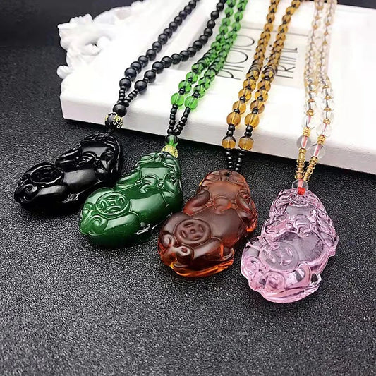 Pixiu Pendant Lucky Necklaces For Women Men Stone Beaded Chain Vintage Mascot Chinese Fengshui Necklace Fashion Jewelry Gifts