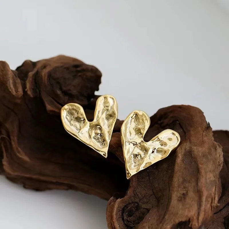 New European and American Metal Concave and Convex Heart-shaped Earrings