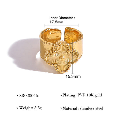 Light Luxury Fashionable Four-Leaf Clover 18K Gold Ring