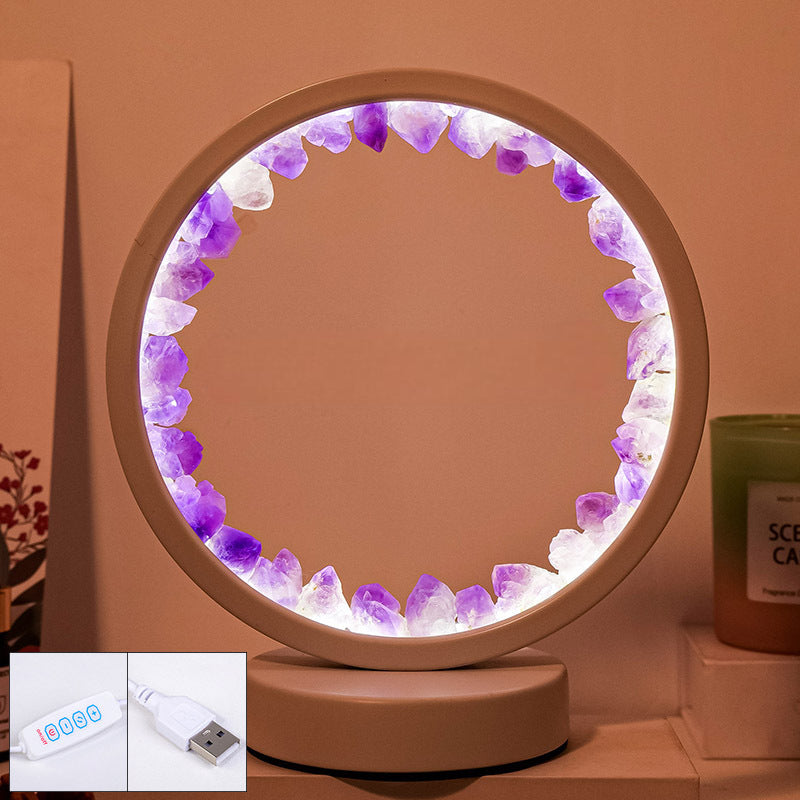 Natural Crystal Flower Cluster Round Bedside Night Light