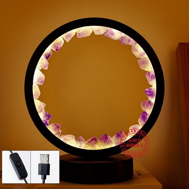 Natural Crystal Flower Cluster Round Bedside Night Light