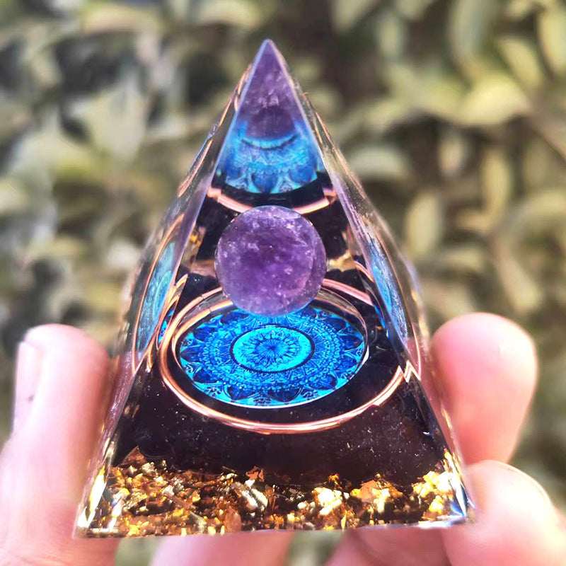 Natural Crystal Chips Epoxy Resin Wrapped Pyramid Healing Ornaments