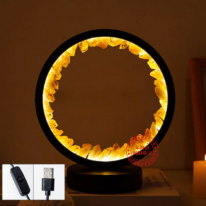 Natural Crystal Flower Cluster Round Bedside Night Light