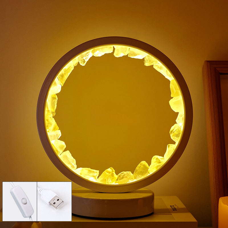 Natural Crystal Flower Cluster Round Bedside Night Light