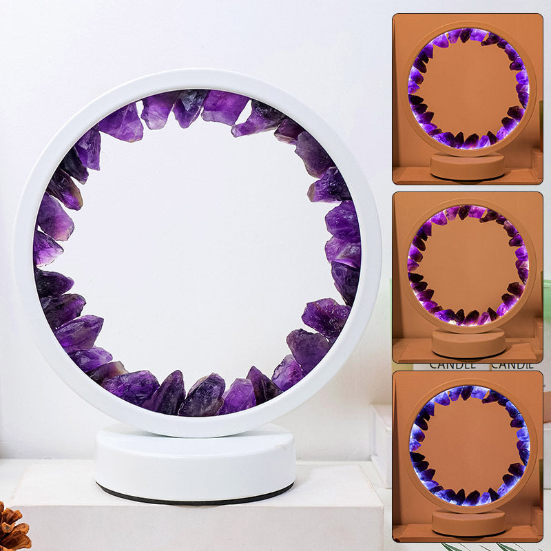 Natural Crystal Flower Cluster Round Bedside Night Light