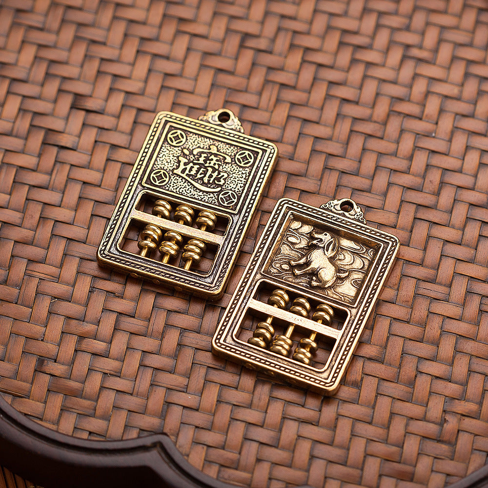 Brass Abacus Pendant with Zodiac Animals for Wealth and Prosperity