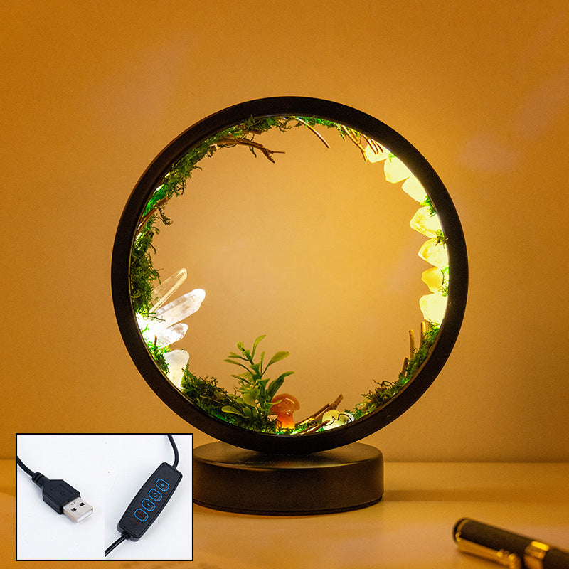 Natural Crystal Flower Cluster Round Bedside Night Light