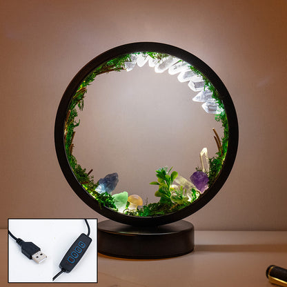 Natural Crystal Flower Cluster Round Bedside Night Light