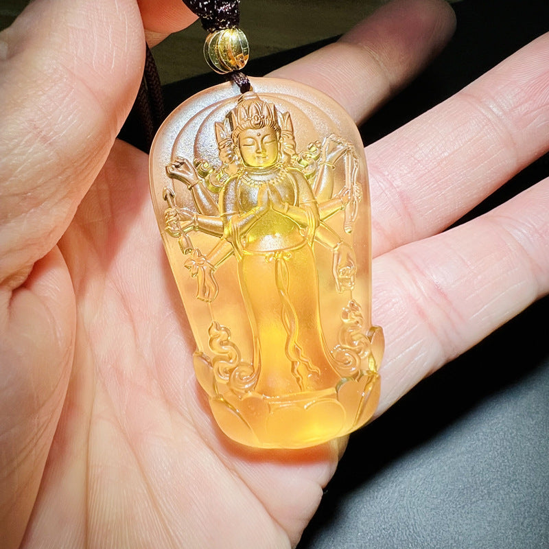 Ancient Glazed Glass Marici Bodhisattva Pendant