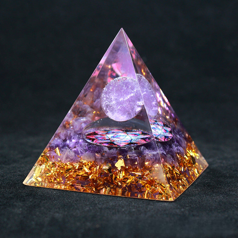 Natural Crystal Chips Epoxy Resin Wrapped Pyramid Healing Ornaments