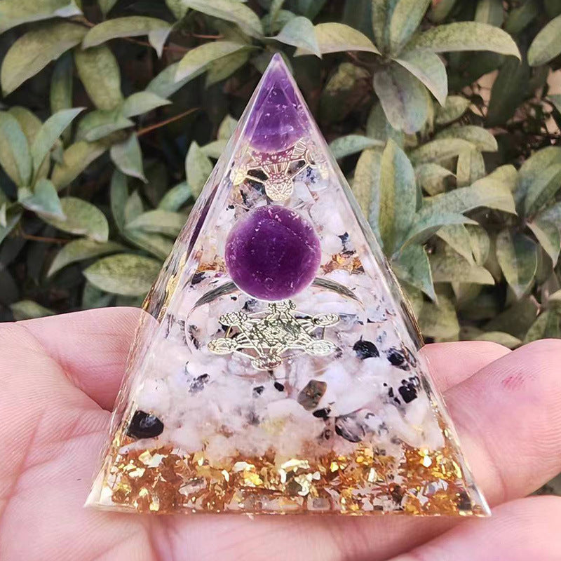 Natural Crystal Chips Epoxy Resin Wrapped Pyramid Healing Ornaments