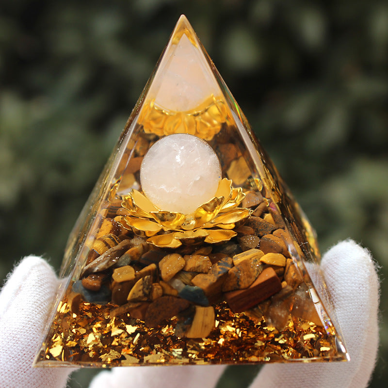 Natural Crystal Chips Epoxy Resin Wrapped Pyramid Healing Ornaments