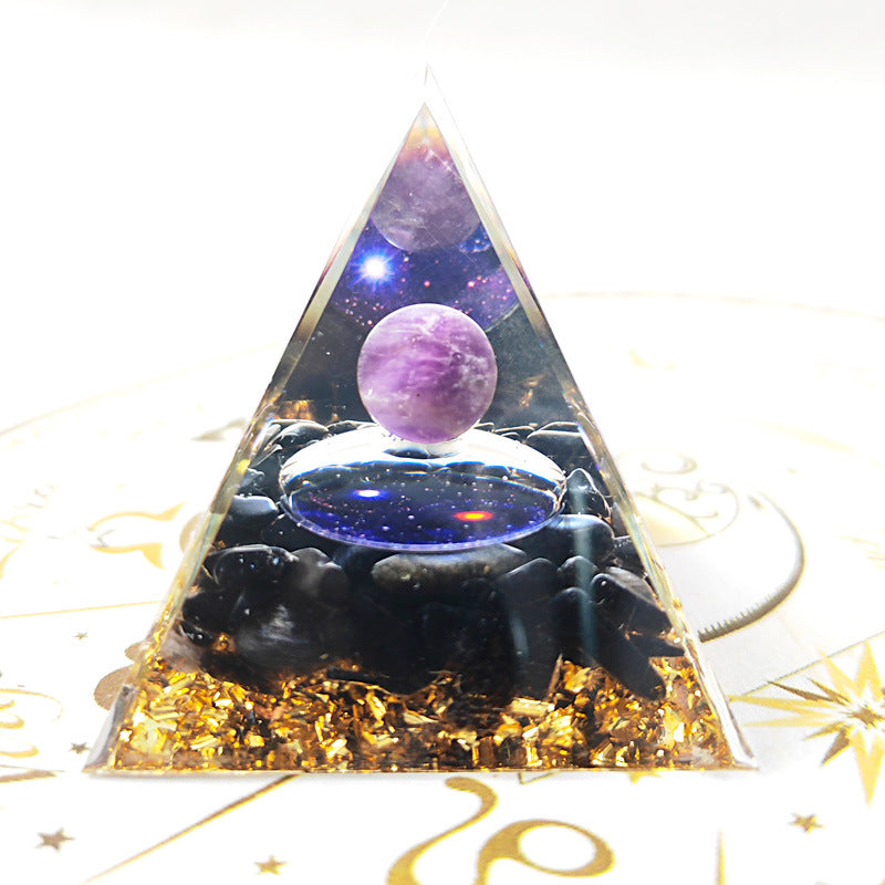 Natural Crystal Chips Epoxy Resin Wrapped Pyramid Healing Ornaments